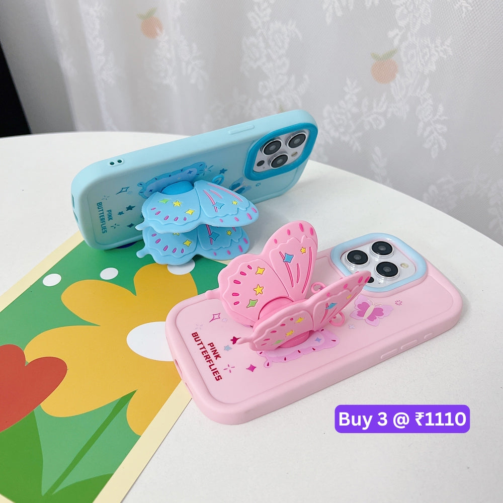 Butterfly Folding Wings Stand Silicone Soft Case - iPhone 14