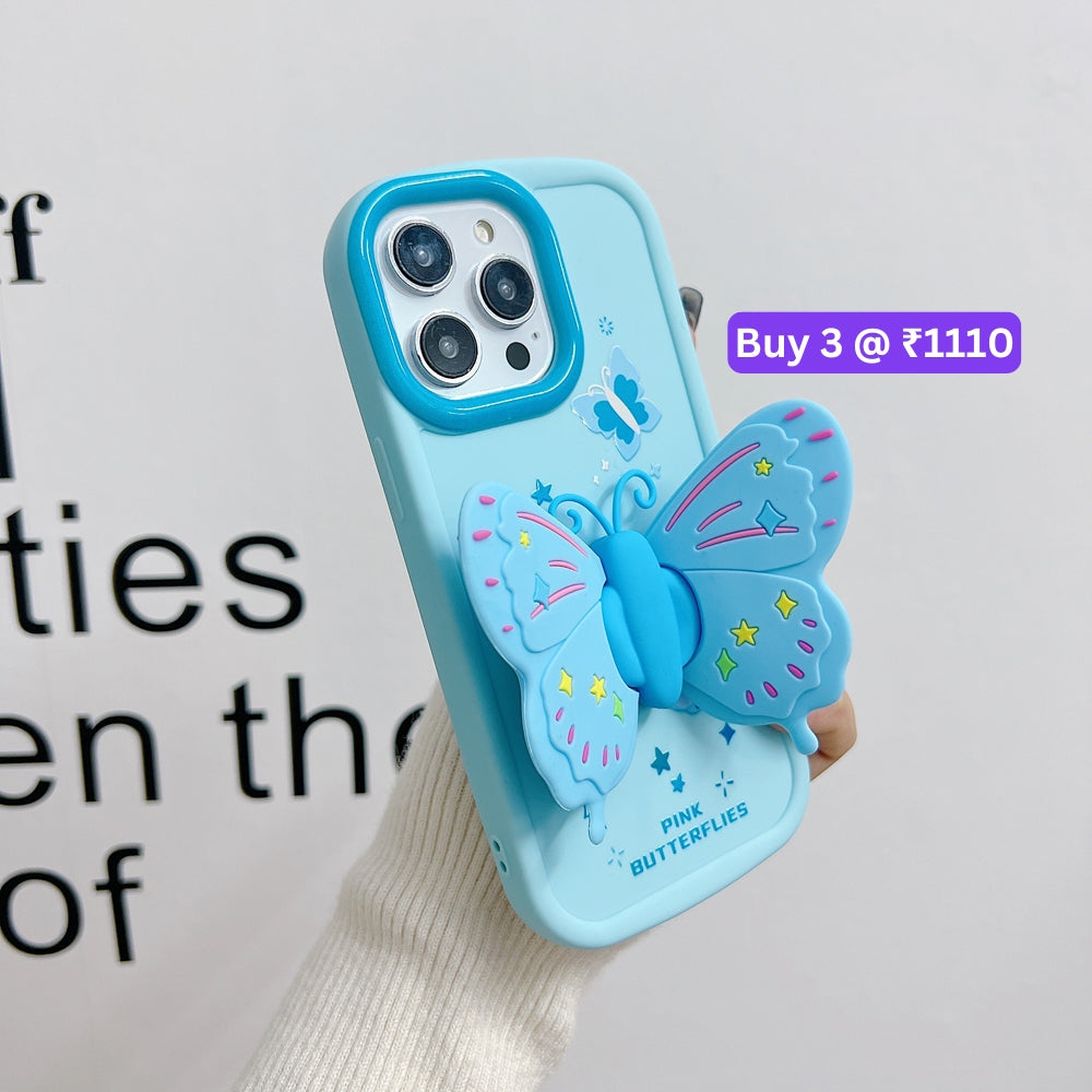 Butterfly Folding Wings Stand Silicone Soft Case - iPhone 14