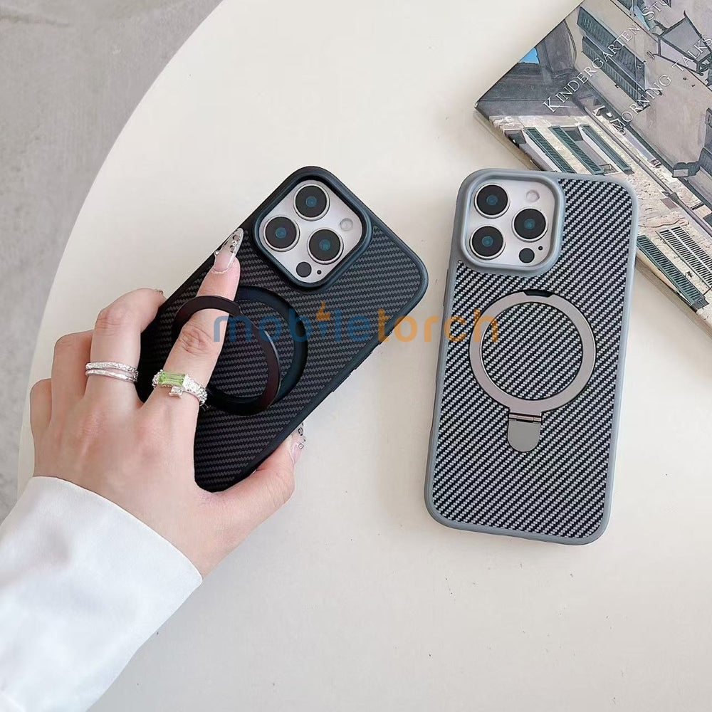 Carbon Fiber Ring Stand Magsafe Phone Case - iPhone 14 Pro
