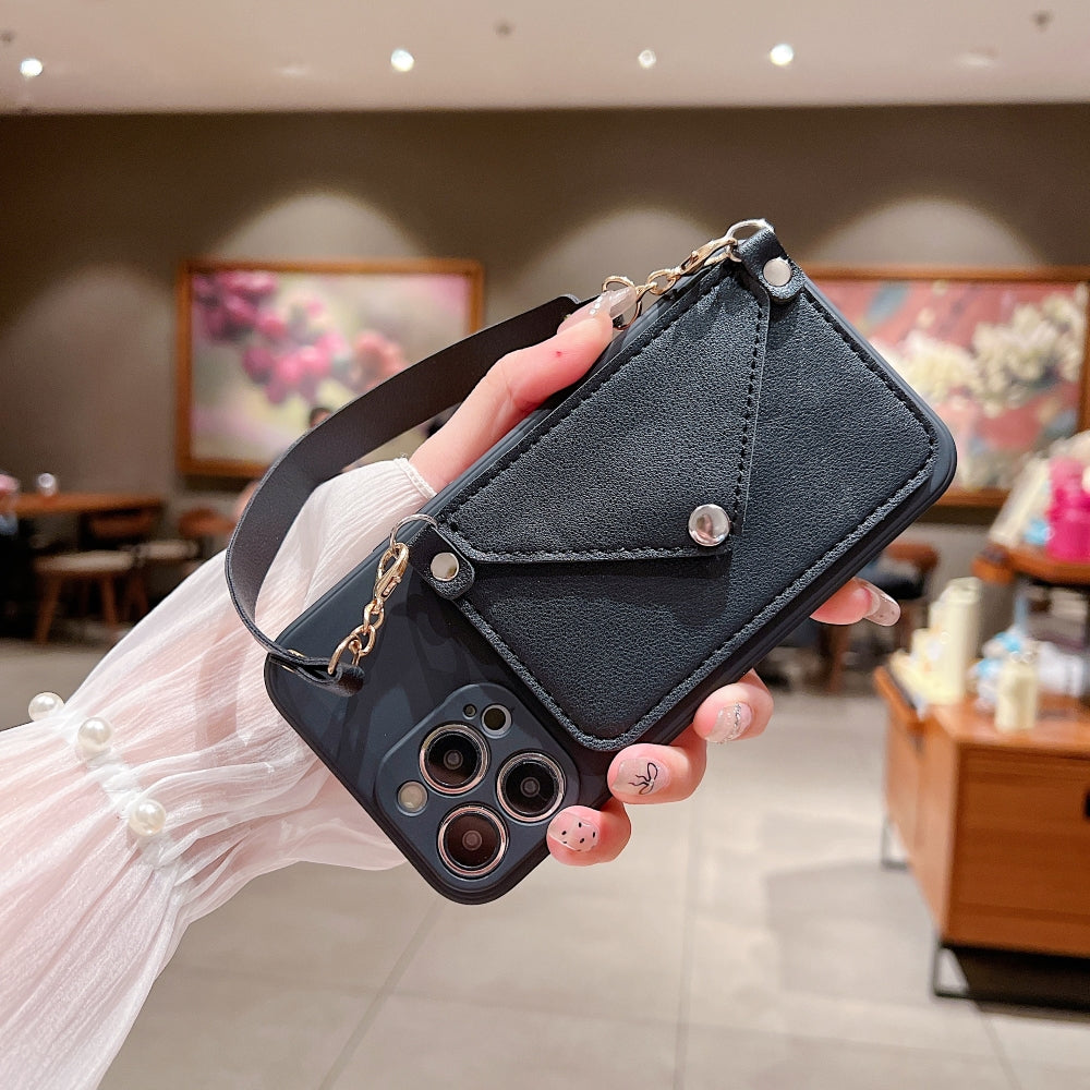 Card Wallet Lanyard Strap PU Leather Camera Protection Phone Case iP