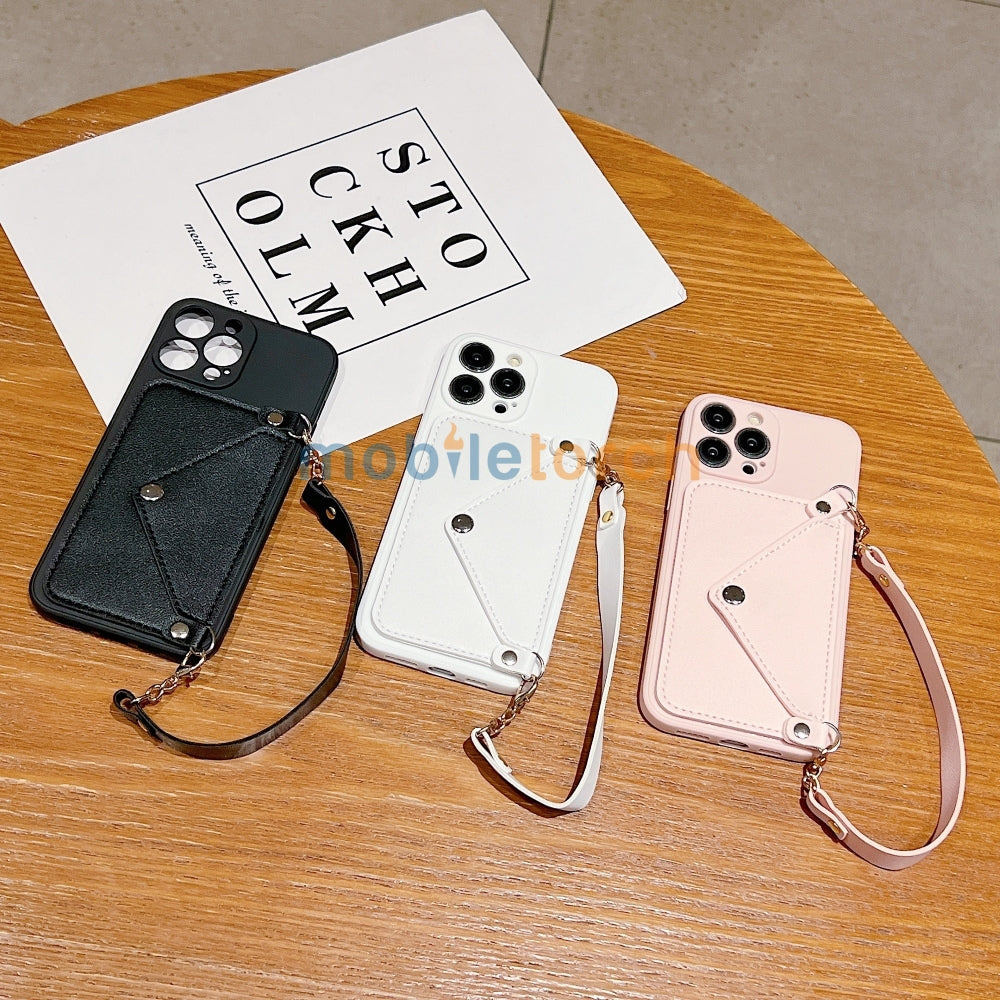 Card Wallet Lanyard Strap PU Leather Camera Protection Phone Case - iPhone 12 Pro