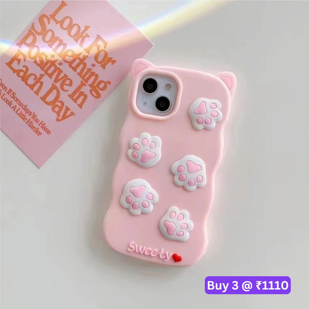 Cat Footprint With Ears Silicone Shockproof Case - iPhone 14 Pro