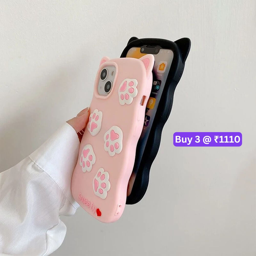 Cat Footprint With Ears Silicone Shockproof Case - iPhone 14 Pro