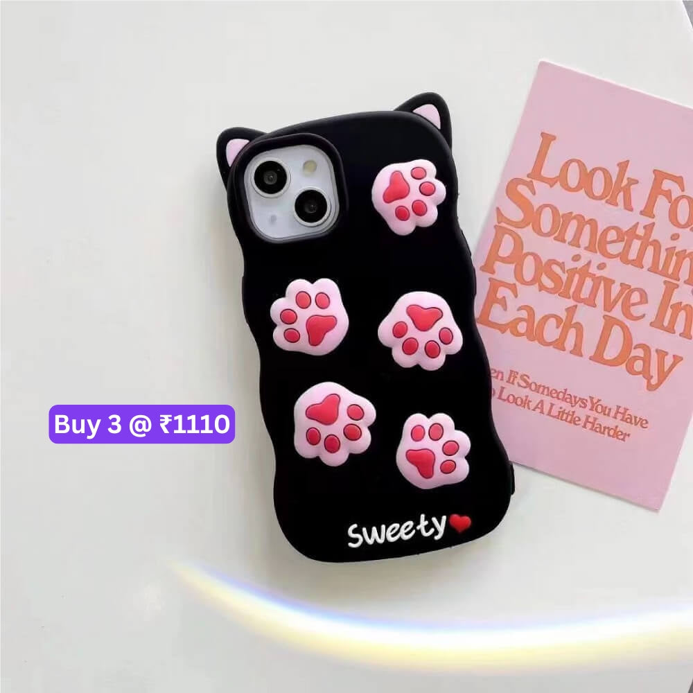 Cat Footprint With Ears Silicone Shockproof Case - iPhone 14 Pro