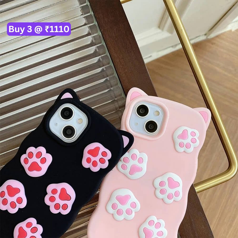 Cat Footprint With Ears Silicone Shockproof Case - iPhone 14 Pro