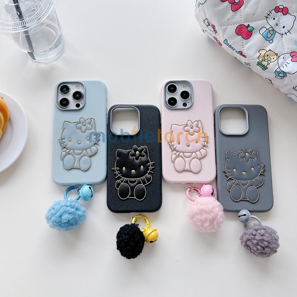 Cat Fur Ball Charm PU Leather Phone Case | Mobile Cover - iPhone 14 Pro Max
