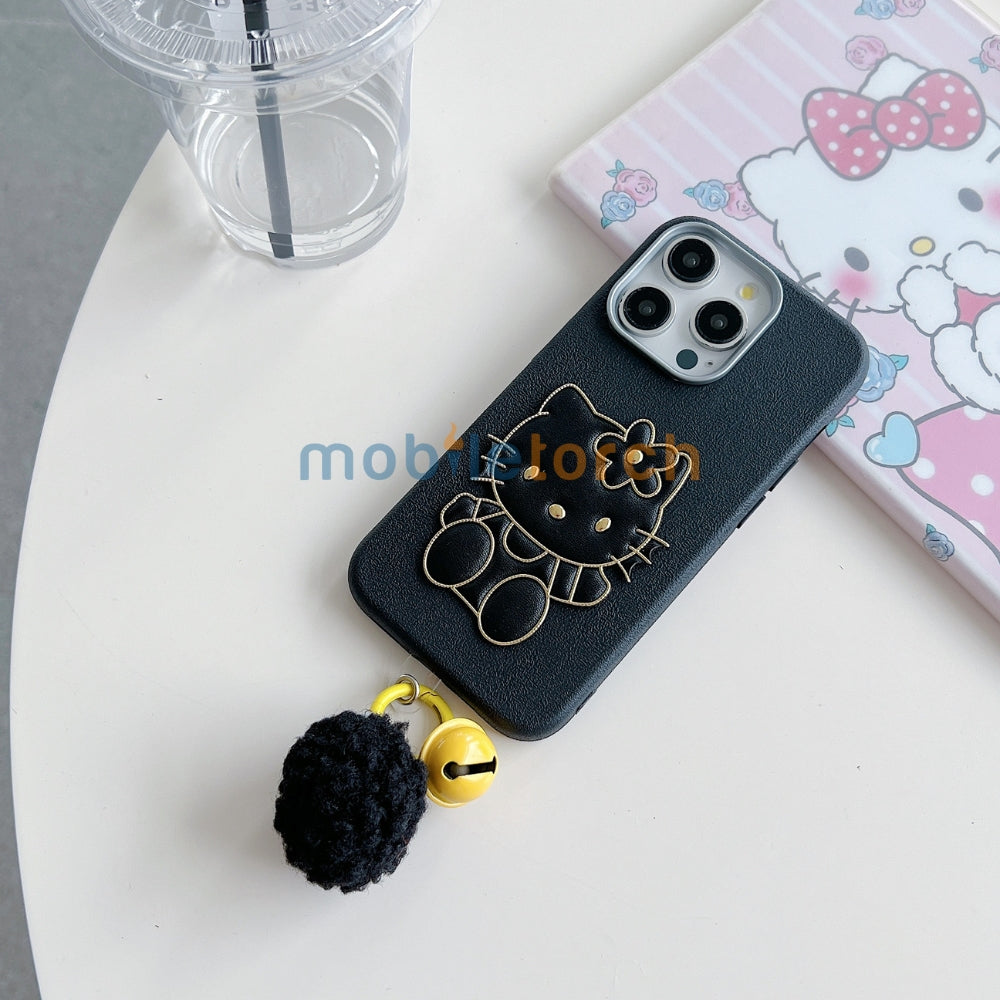Cat Fur Ball Charm PU Leather Phone Case | Mobile Cover - iPhone 14 Pro Max