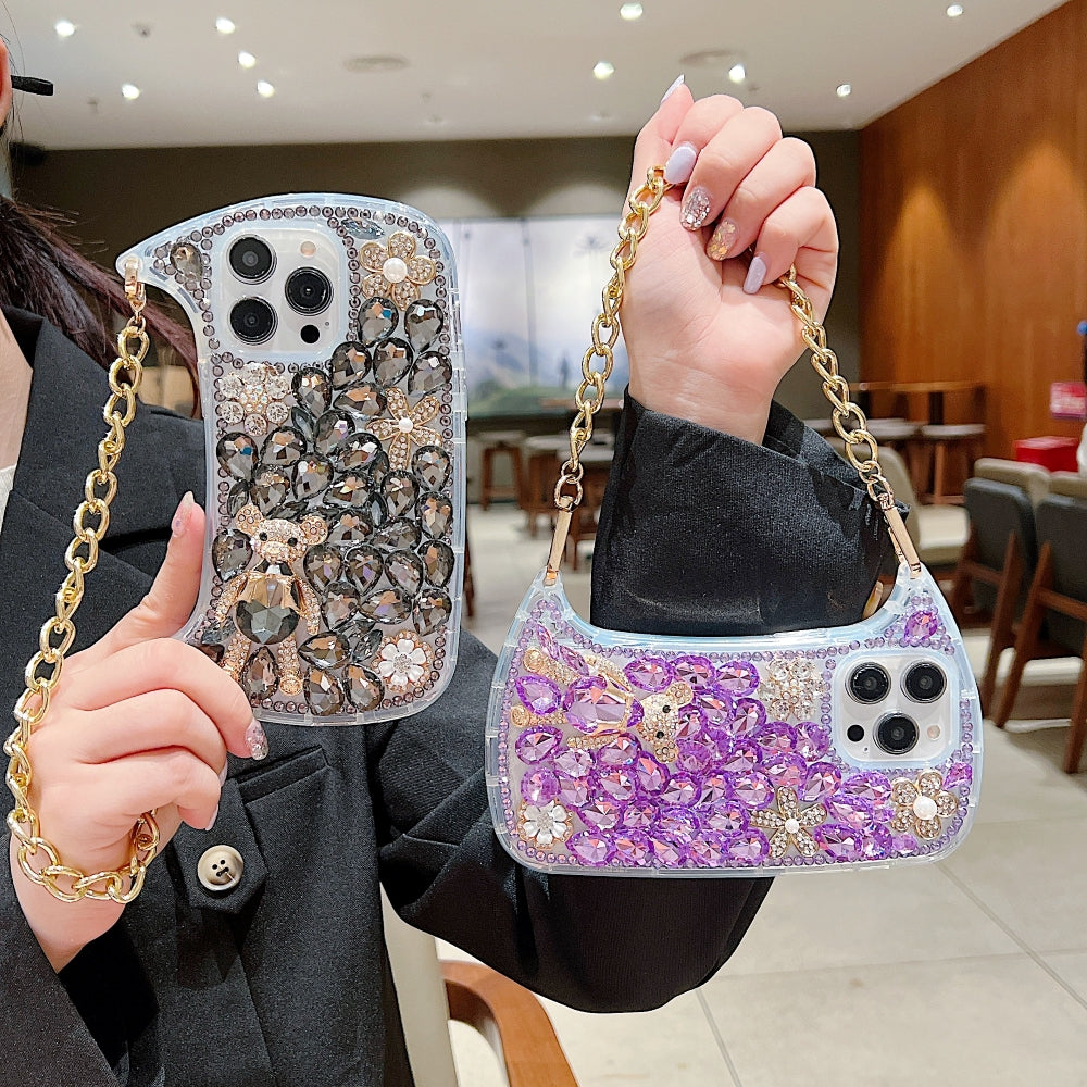 Colorful Diamond Phone Case With Metal Chain Strap