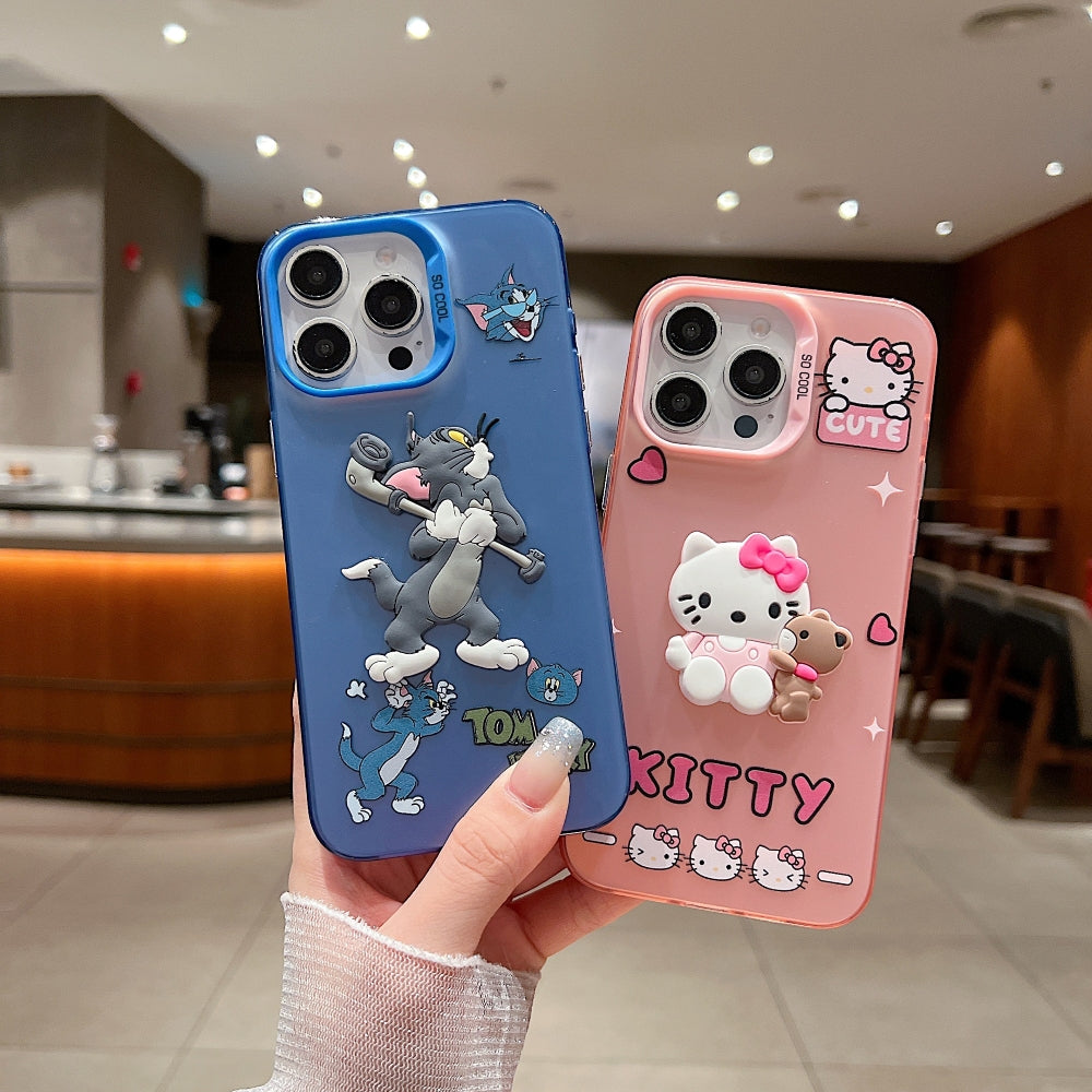 Colorful Printed and 3D Embossed Cartoon Phone Case - iPhone 16 Pro Max