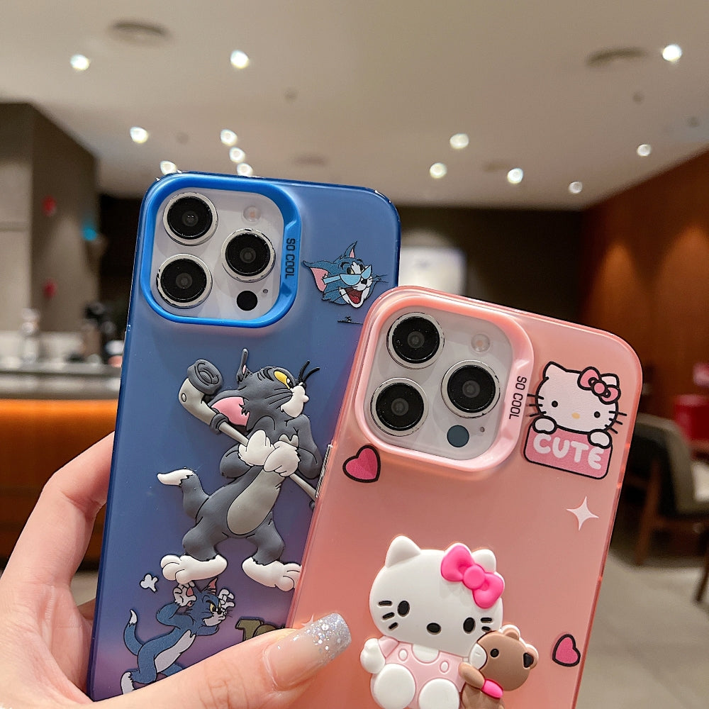 Colorful Printed and 3D Embossed Cartoon Phone Case - iPhone 16 Pro Max