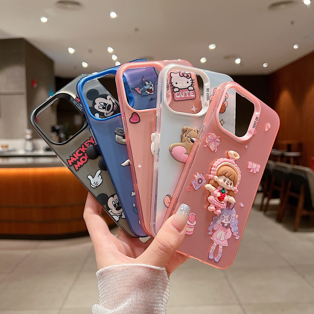 Colorful Printed and 3D Embossed Cartoon Phone Case - iPhone 16 Pro Max