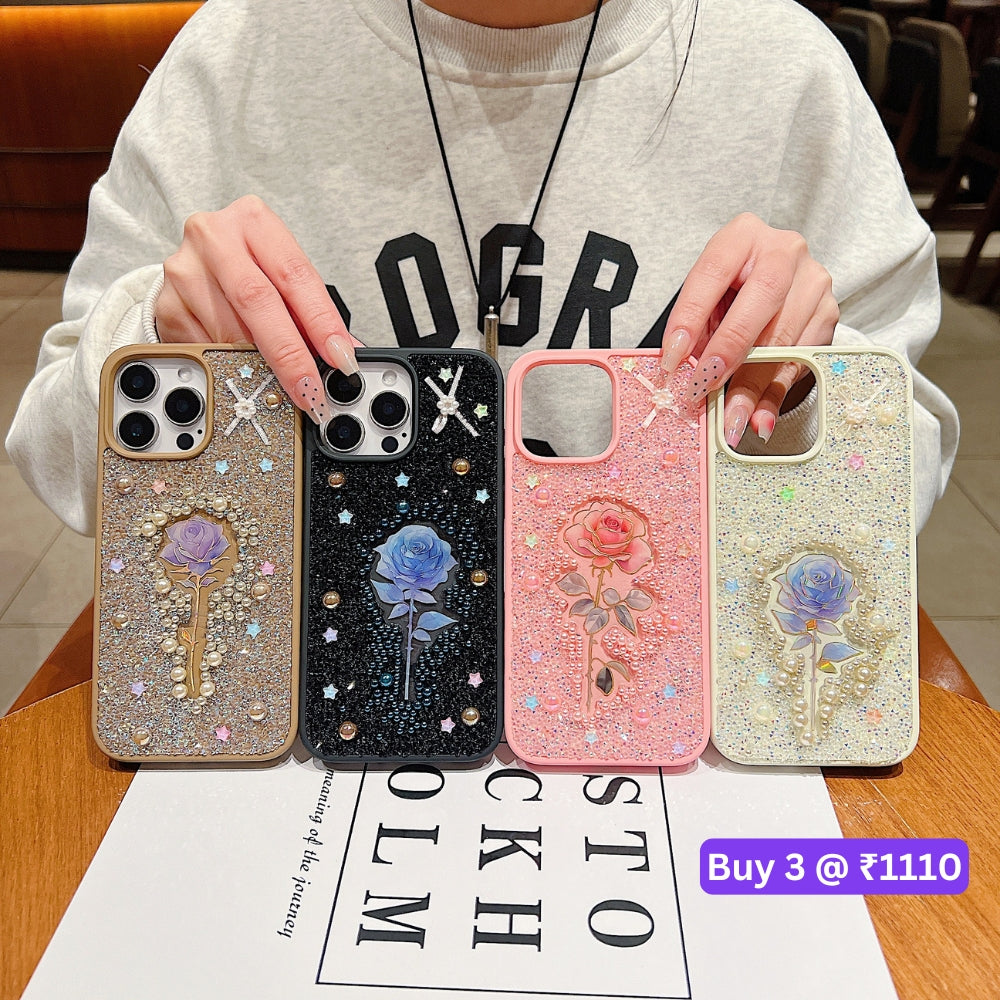 Colorful Rose Bling Studded Diamond PC (Hard) Phone Case - iPhone 15 Pro