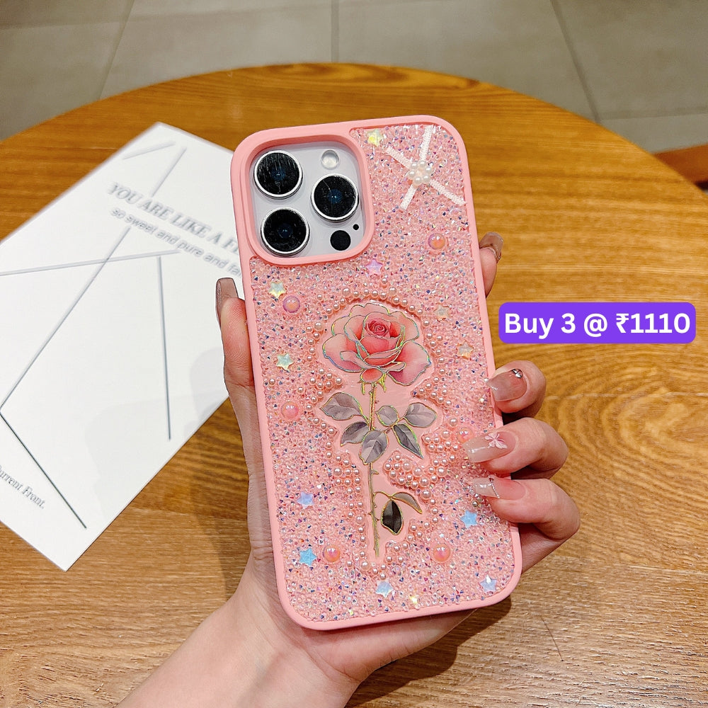 Colorful Rose Bling Studded Diamond PC (Hard) Phone Case - iPhone 13