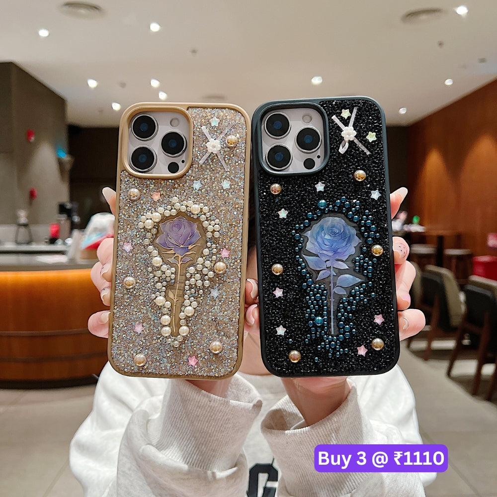 Colorful Rose Bling Studded Diamond PC (Hard) Phone Case - iPhone 13