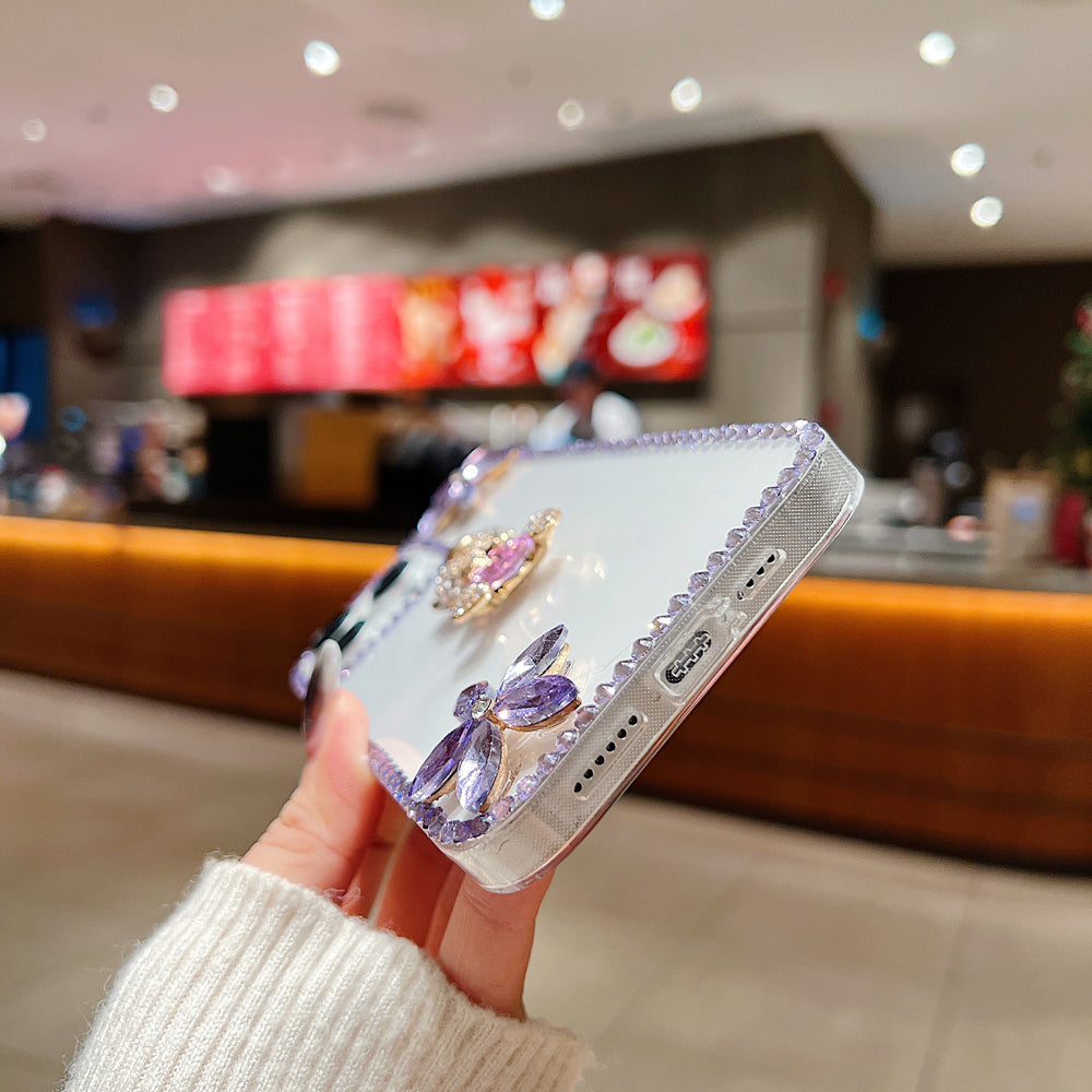 Crystal Stone Bear Heart Bling Flower Transparent Phone Case - Samsung S22 Ultra