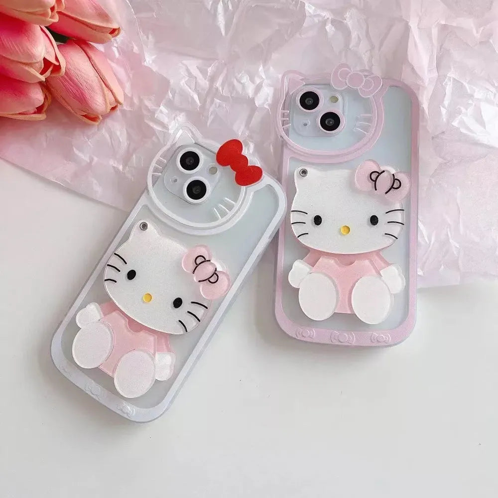 Cute Cat Shockproof Silicone Cover With Mirror - iPhone 14 Pro