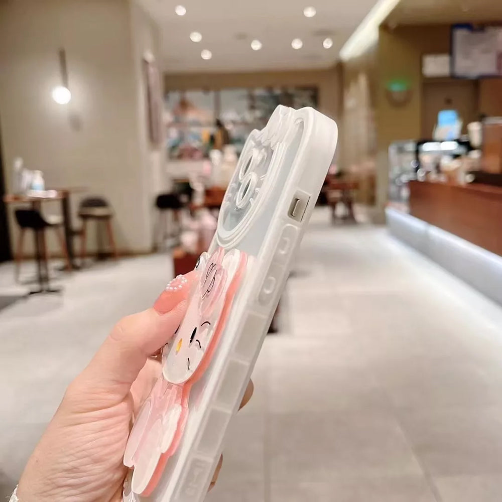 Cute Cat Shockproof Silicone Cover With Mirror - iPhone 14 Pro