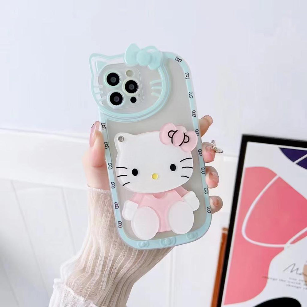 Cute Cat Shockproof Silicone Cover With Mirror - iPhone 14 Pro