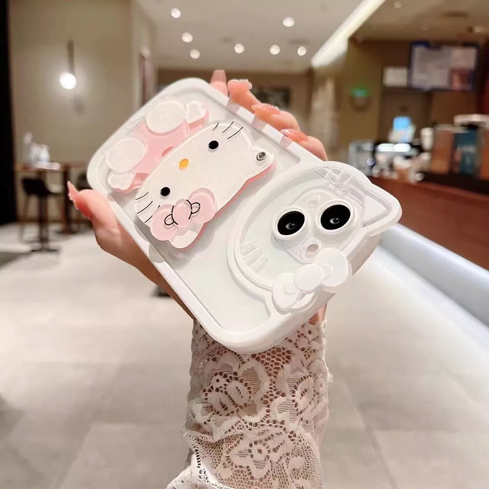Cute Cat Shockproof Silicone Cover With Mirror - iPhone 12 Pro