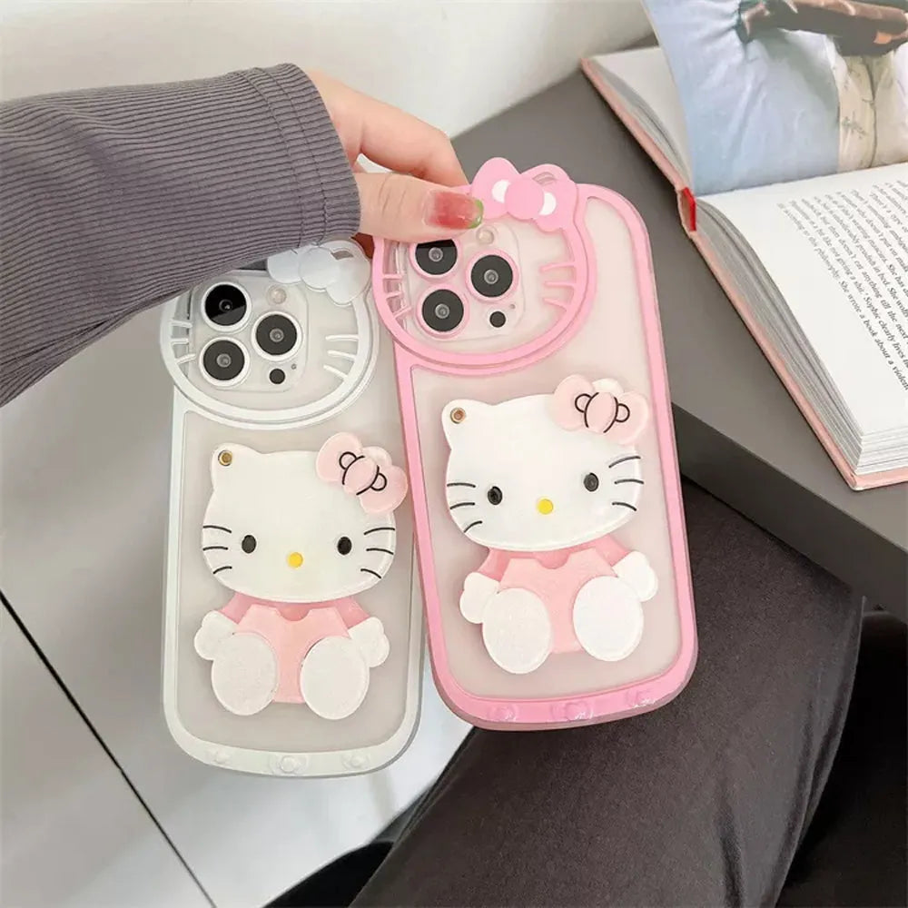 Cute Cat Shockproof Silicone Cover With Mirror - iPhone 14 Pro