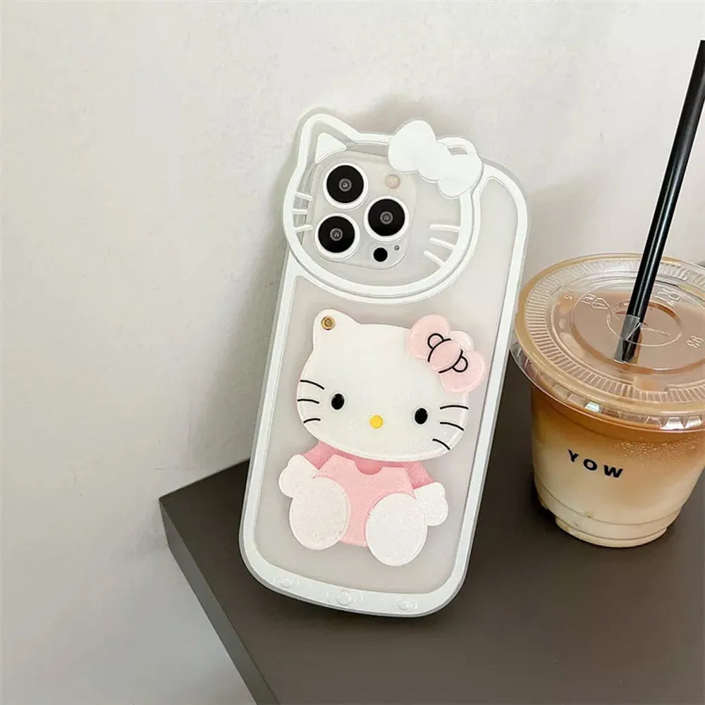 Cute Cat Shockproof Silicone Cover With Mirror - iPhone 14 Pro