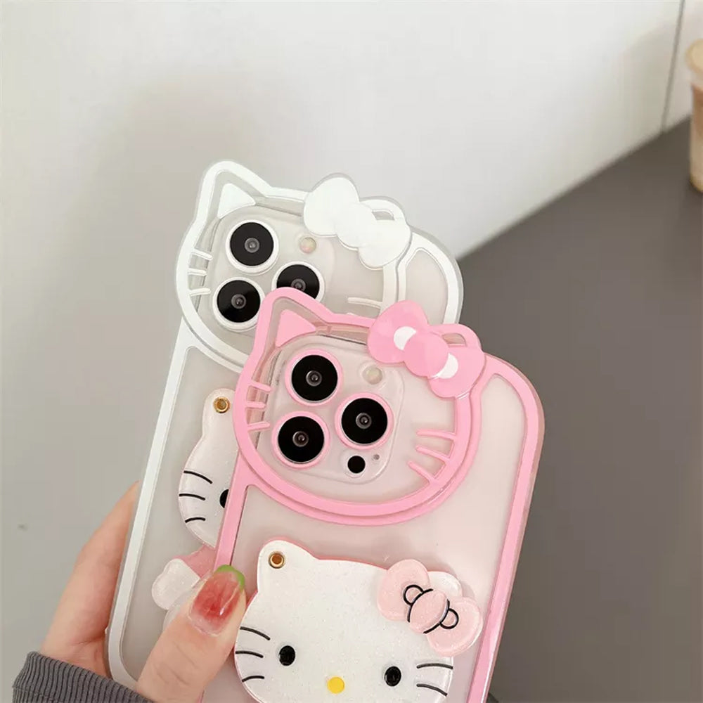 Cute Cat Shockproof Silicone Cover With Mirror - iPhone 12 Pro