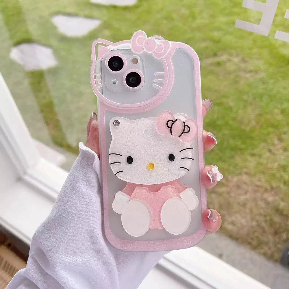 Cute Cat Shockproof Silicone Cover With Mirror - iPhone 12 Pro