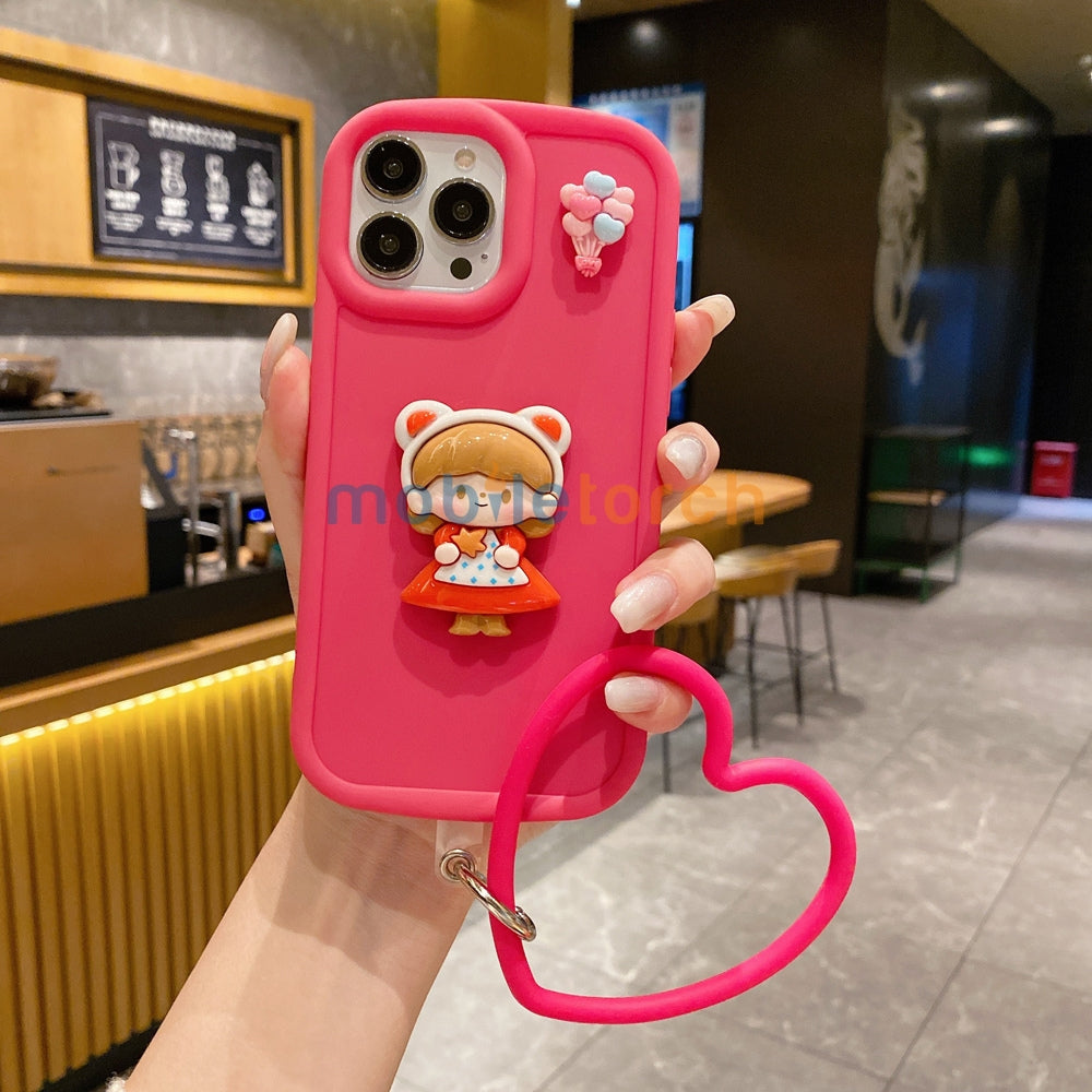 Cute Girl Cartoon 3D Princess Colored TPU (Soft) Phone Case with Heart Shape Bracelet - iPhone 11