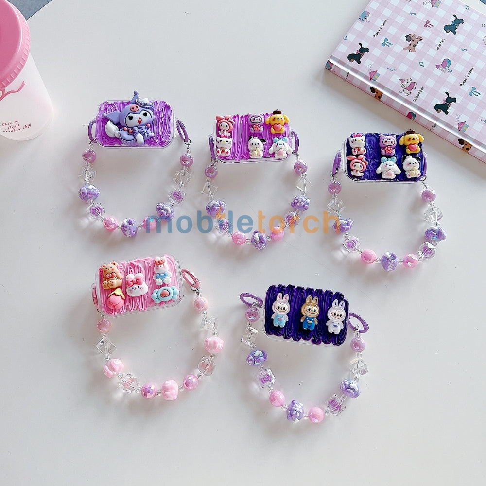 Cute Mini Cartoon Toy Flip Mirror Universal Stand with Crystal Bracelet