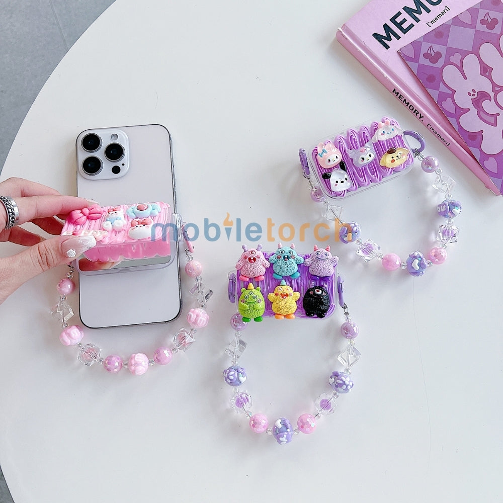 Cute Mini Cartoon Toy Flip Mirror Universal Stand with Crystal Bracelet