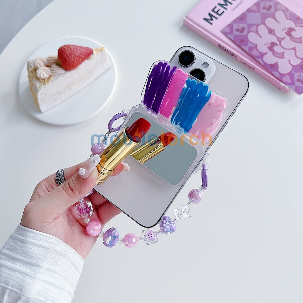 Cute Mini Cartoon Toy Flip Mirror Universal Stand with Crystal Bracelet