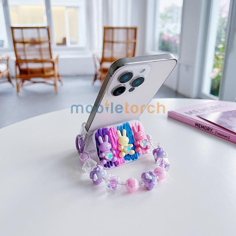 Cute Mini Cartoon Toy Flip Mirror Universal Stand with Crystal Bracelet