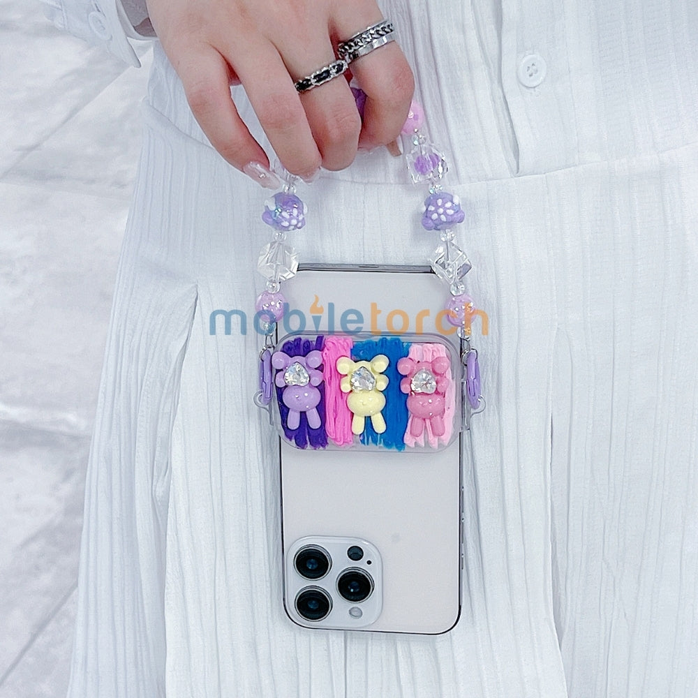 Cute Mini Cartoon Toy Flip Mirror Universal Stand with Crystal Bracelet
