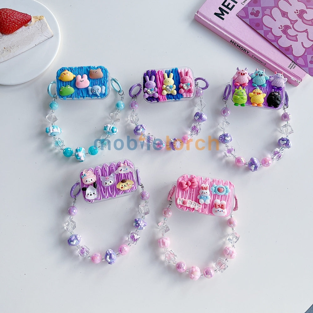 Cute Mini Cartoon Toy Flip Mirror Universal Stand with Crystal Bracelet