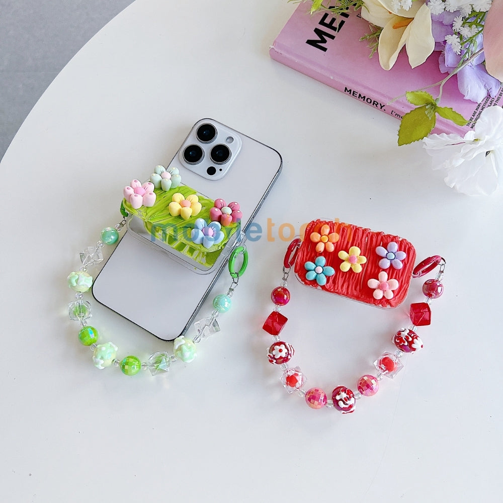 Cute Mini Cartoon Toy Flip Mirror Universal Stand with Crystal Bracelet