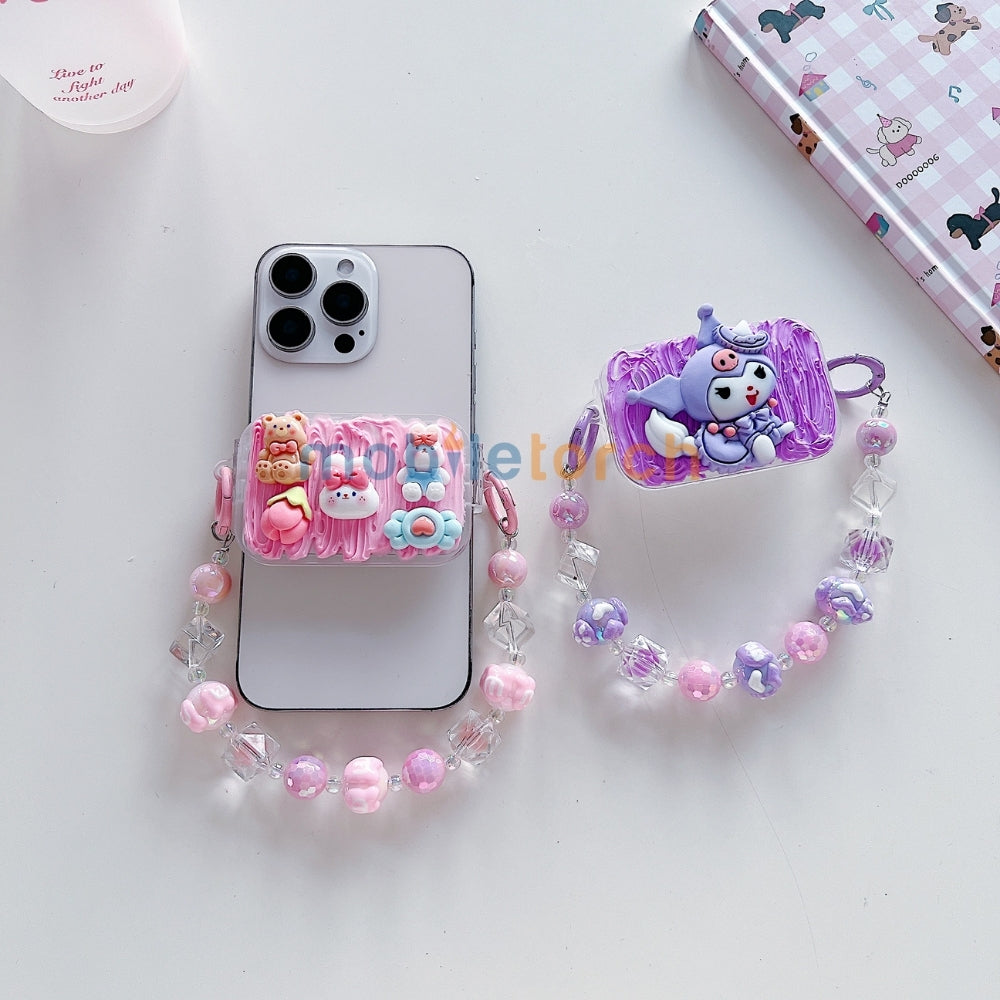Cute Mini Cartoon Toy Flip Mirror Universal Stand with Crystal Bracelet