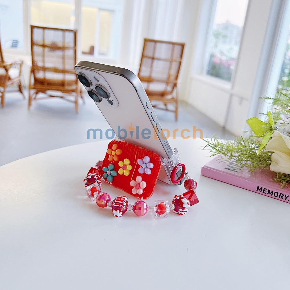 Cute Mini Cartoon Toy Flip Mirror Universal Stand with Crystal Bracelet