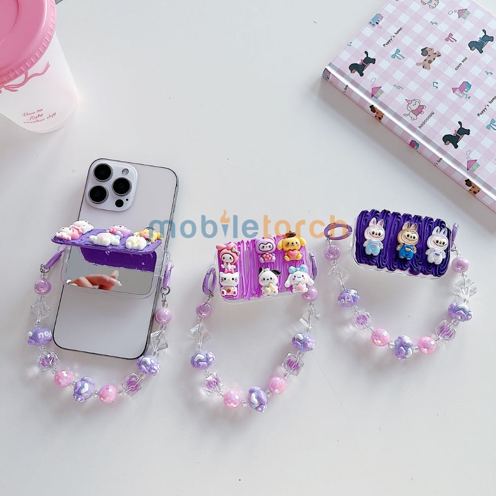 Cute Mini Cartoon Toy Flip Mirror Universal Stand with Crystal Bracelet