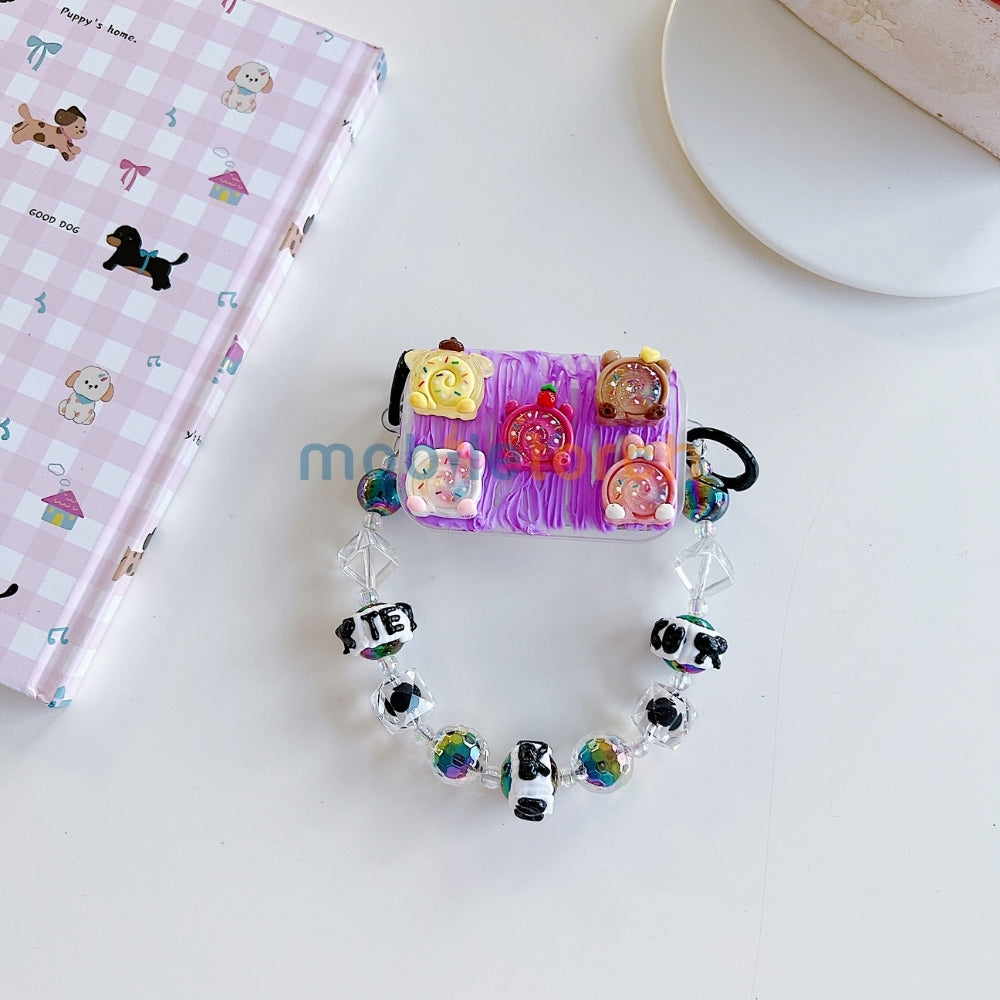 Cute Mini Cartoon Toy Flip Mirror Universal Stand with Crystal Bracelet