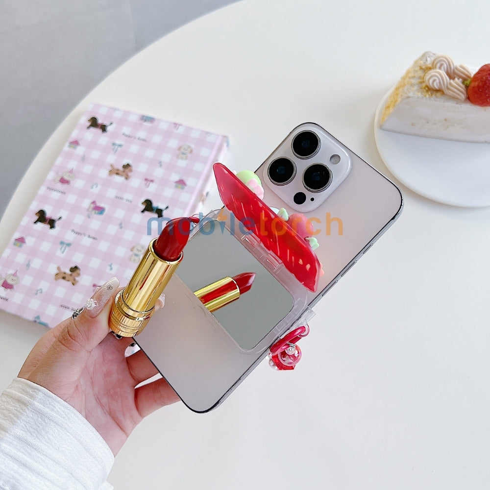 Cute Mini Cartoon Toy Flip Mirror Universal Stand with Crystal Bracelet