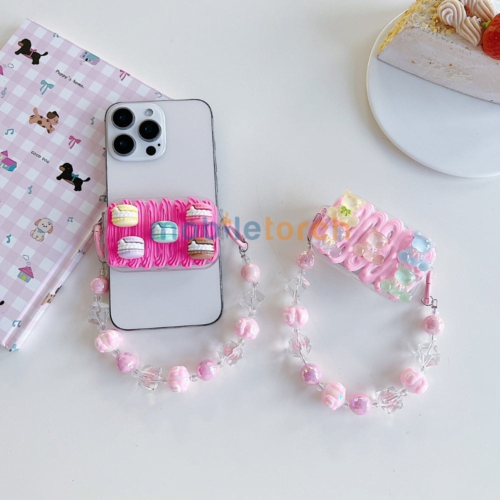 Cute Mini Cartoon Toy Flip Mirror Universal Stand with Crystal Bracelet