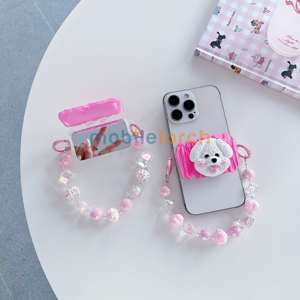 Cute Mini Cartoon Toy Flip Mirror Universal Stand with Crystal Bracelet