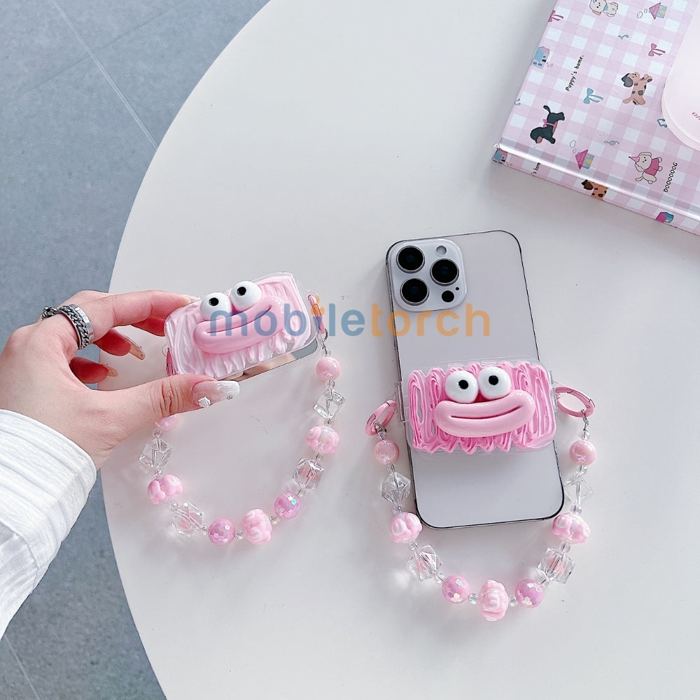 Cute Mini Cartoon Toy Flip Mirror Universal Stand with Crystal Bracelet