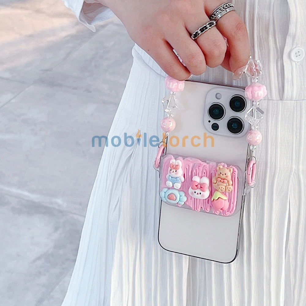 Cute Mini Cartoon Toy Flip Mirror Universal Stand with Crystal Bracelet