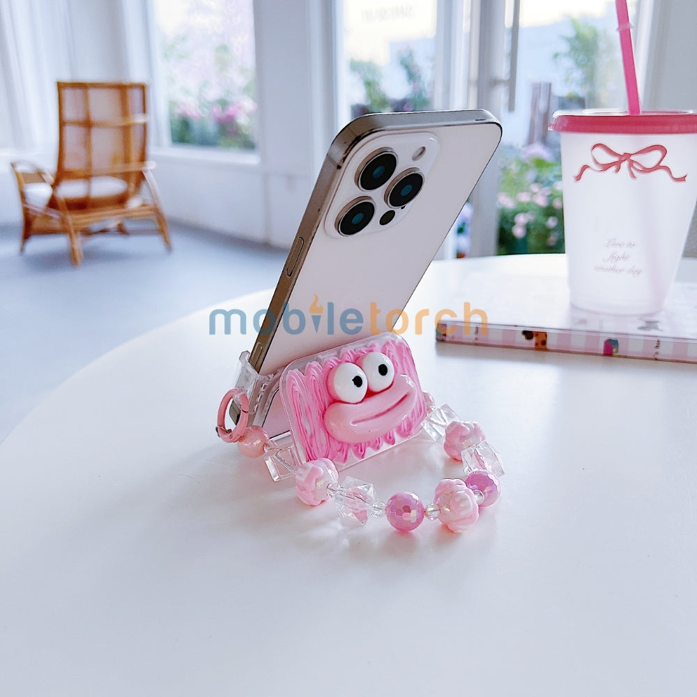 Cute Mini Cartoon Toy Flip Mirror Universal Stand with Crystal Bracelet