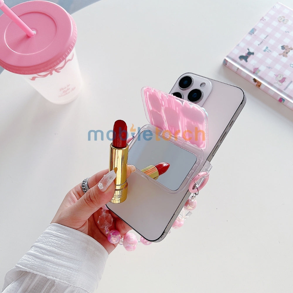 Cute Mini Cartoon Toy Flip Mirror Universal Stand with Crystal Bracelet