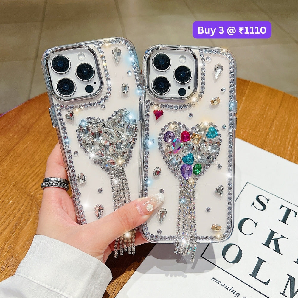 Designer Handmade Love Diamond Transparent Phone Case | Mobile Cover - iPhone 14