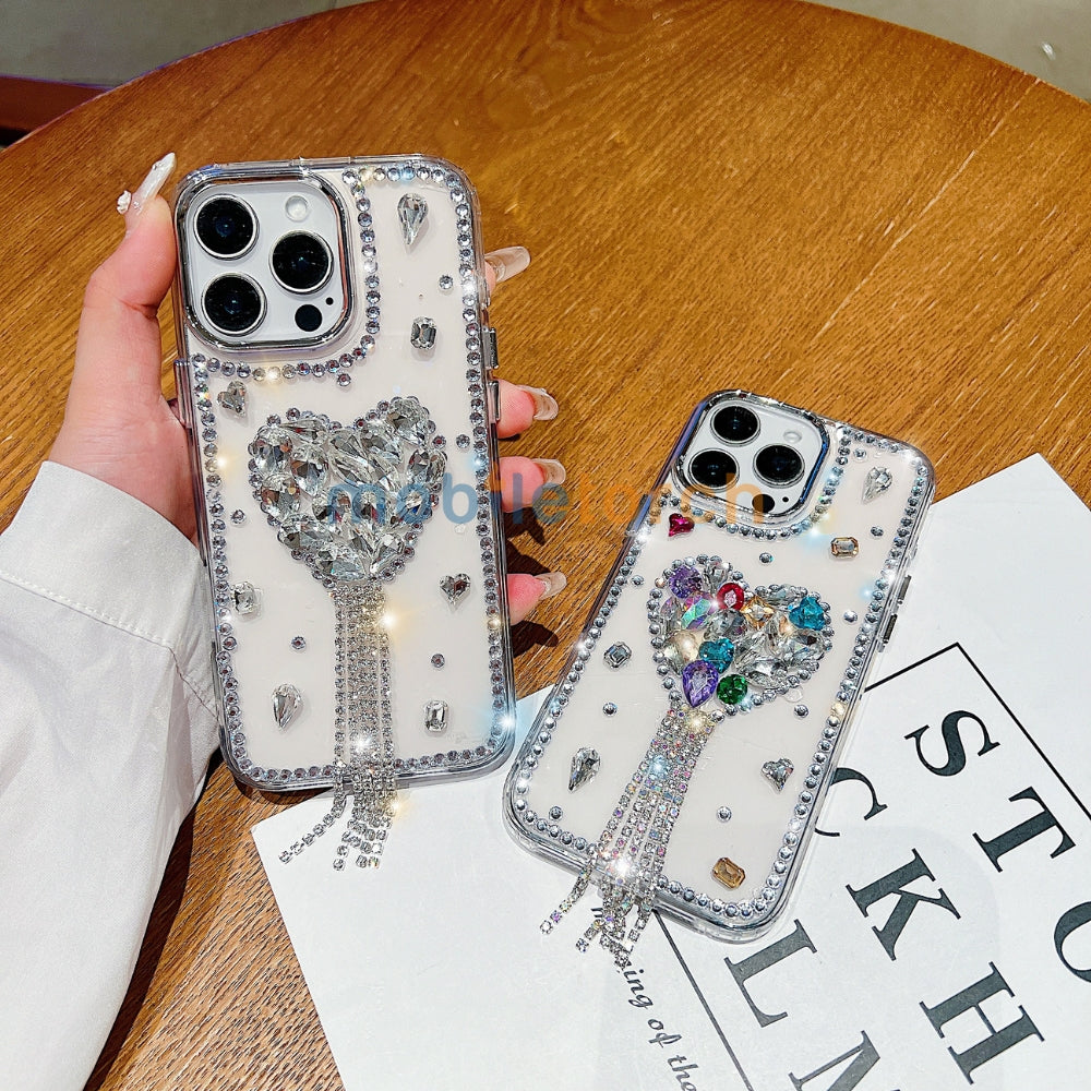 Designer Handmade Love Diamond Transparent Phone Case | Mobile Cover - iPhone 13
