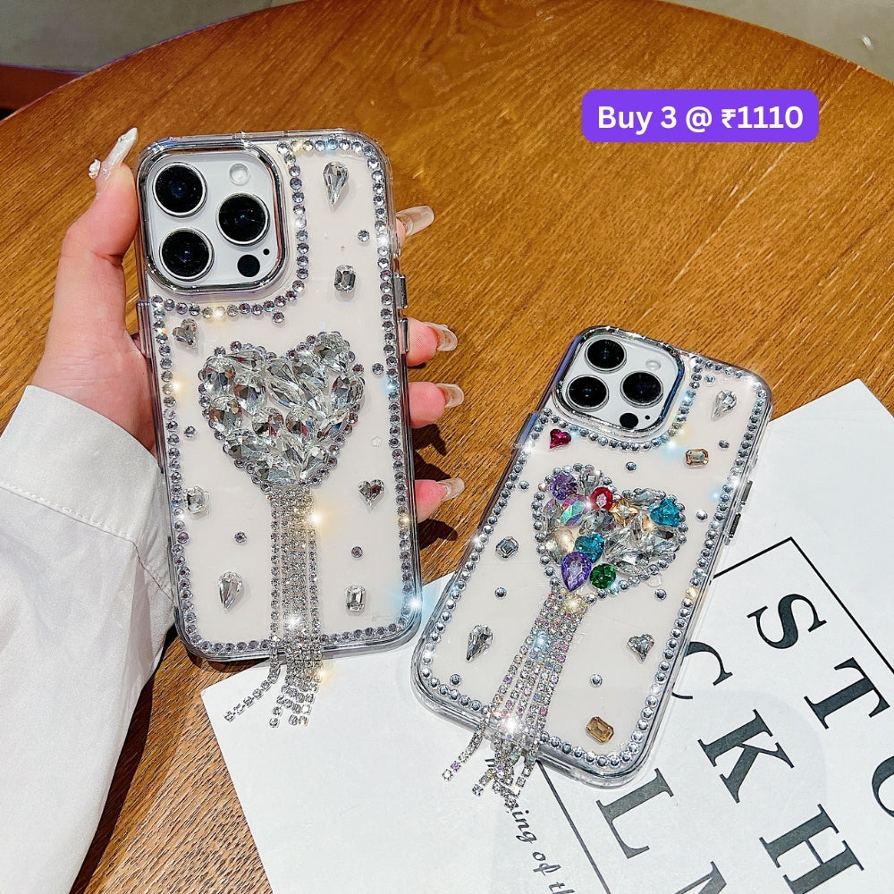 Designer Handmade Love Diamond Transparent Phone Case | Mobile Cover - iPhone 14