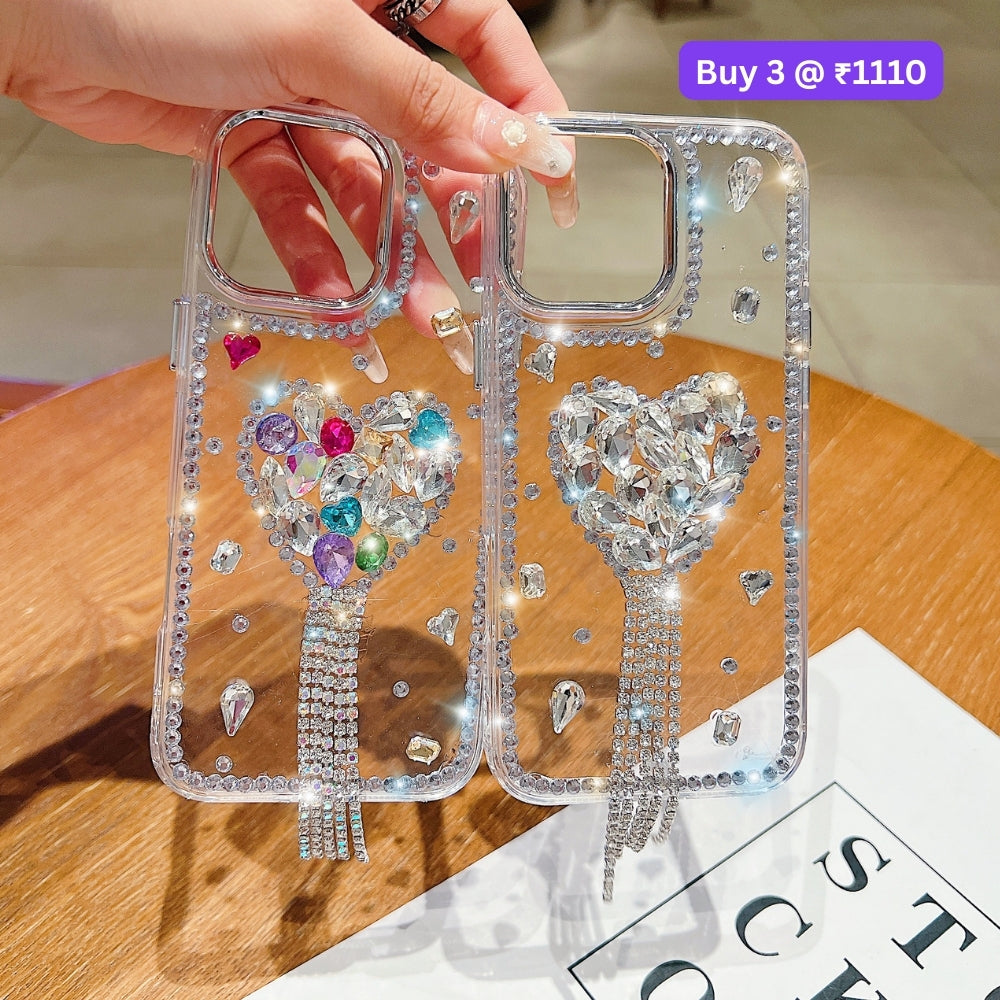 Designer Handmade Love Diamond Transparent Phone Case | Mobile Cover - iPhone 14